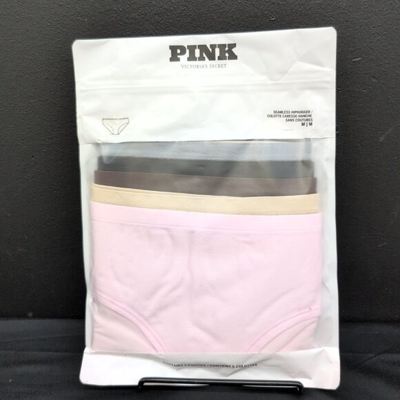 Victoria Secret Pink Logo Cotton High Leg Thong Panties Medium Multi Pack of 5 - Picture 2 of 9